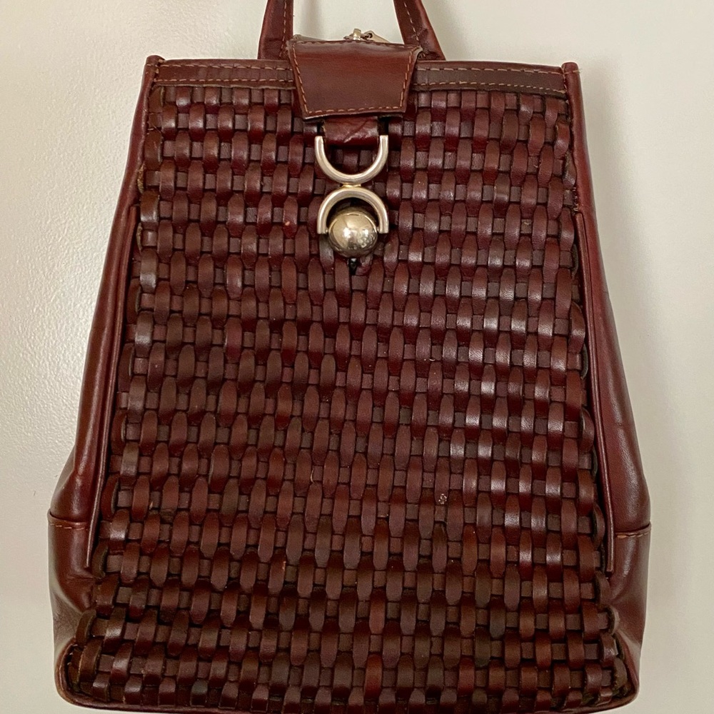 Leather backpack purse - with real silver clasp, handmade in Mexico.